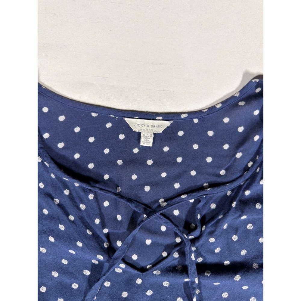 Lucky Brand Navy Blue Polka Dot Tiered Peasant Top Long Sleeve XL Boho Blouse - Picture 4 of 8